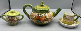 Hand Painted Ceramic Tea Set - 26 Pieces Total - Artist Signed