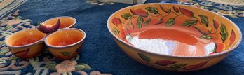 Clay Art Hand Painted Serving Bowl With Sectional Appetizer Bowl