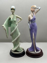 Arnart Imports 1987 Hand Painted Flapper Figurines  - 2 Total