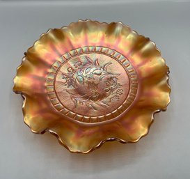 Carnival Glass Marigold Wildflower Ruffled Edge Candy Dish