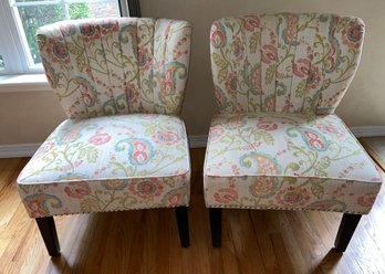Custom Upholstered Studded Slipper Chairs - 2 Total