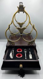 Bombay Co. Wooden 3-slot Wine Bottle Holder With Barware Accessory Set Included