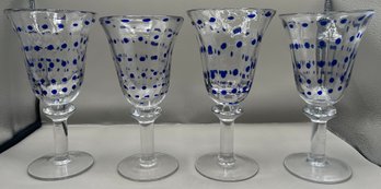 Hand Blown Glass Polka Dot Pattern Goblet Set - 8 Total