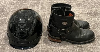 Harley Davidson Mens Boots, Helmet, & Riding Gloves - 4 Piece Lot