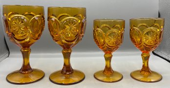 Fenton Amber Glass Bullseye Pattern Goblet Set - 18 Total