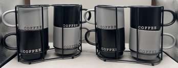 Nicole Miller Ceramic Coffee Mug Set With Stand - 8 Mugs Total