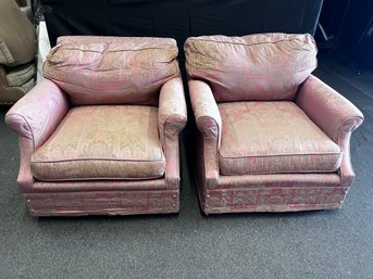 Luxury Kreiss Collection Pink And Gold Upholstered Chairs, Oversized - 2 Piece Lot