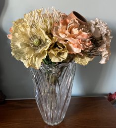 Cut Glass Vase With Faux Flowers