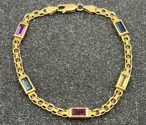 14K Gold Gemstone Bracelet - 7.4 Grams Total - Made In Italy