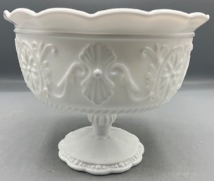 Indiana Glass Co. Medallion Pattern Milk Glass Compote Bowl