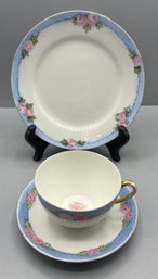 Porcelain Floral Pattern Tea Cup Set - 3 Pieces Total