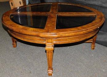 Wooden Glass-top Round Coffee Table