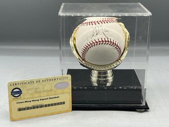 Chien-ming Wang Signed MLB Baseball With Display Case - COA Included