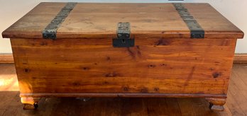 Solid Wood Storage Trunk With Handles On Caster Wheels