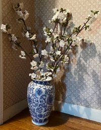 Decorative Hand Painted Ceramic Vase With Faux Floral Arrangement
