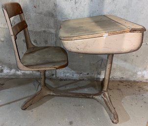 Vintage Wooden Metal School Desk