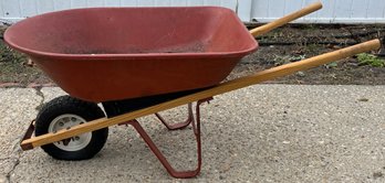 True Temper Metal Wheel Barrow With Wooden Handles