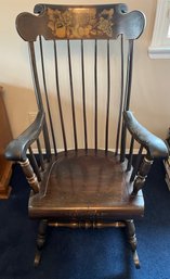 Vintage Hand Painted Solid Wood Rocking Chair With Cushion