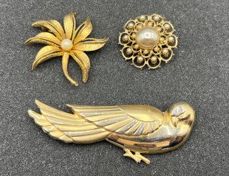 Coro Gold-tone Brooch / Pins - 3 Total