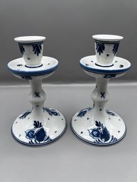 Blauw Delfts Royal Distel Hand Painted Made In Holland Candlestick Holders