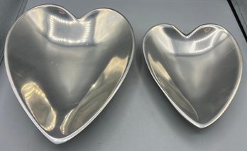 Nambe Classic 1986/1987 Aluminum Heart Shaped Bowl Set - 2 Total - #118B/119