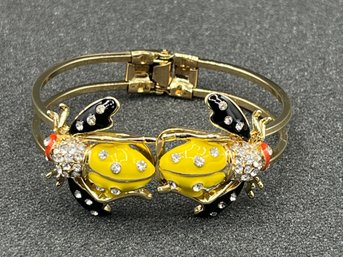 Costume Jewelry Gold-Tone Enamel Ladybug Pattern Bangle Bracelet