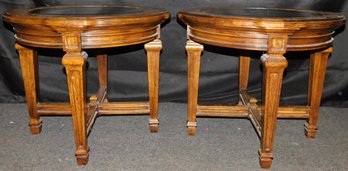 Wooden Glass-top End Tables - 2 Total