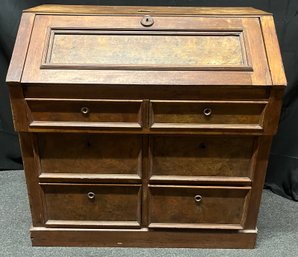 Antique Wooden 6-drawer Secretary Desk - Key Included