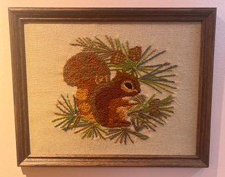 Handcrafted Needlepoint Art Framed - Squirrel