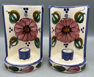 Pier 1 Hand Painted Ceramic Candlestick Wall Sconces - 2 Total