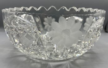 Cut Crystal Etched Floral Pattern Bowl