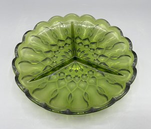 Green Depression Glass Thumbprint Pattern Sectional Dish