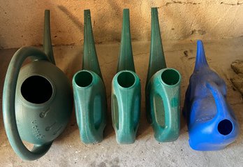 Assorted Plastic Watering Cans - 5 Total
