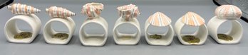 Pintar Hand Painted Bone China Seashell Pattern Napkin Ring Set - 7 Total