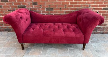 Burgundy Velvet Tufted Settee