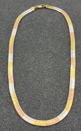 925 Silver Tri-color Herringbone Style Necklace - .51 OZT Total - Made In Italy