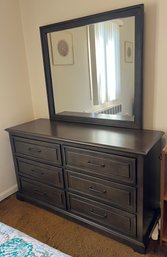 Raymour & Flanigan Wooden 6 Drawer Dresser With Attached Mirror