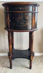 Hand Painted Wood End Table With Shelf And Cabinet