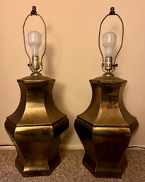 Vintage Polished Brass Table Lamps - 2 Total - Missing Shades
