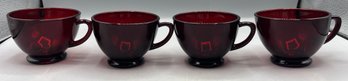 Anchor Hocking Royal Ruby Red Glass Punch Bowl Mug Set - 13 Total