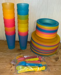 Colorful Plastic Tableware Set - 48 Pieces Total