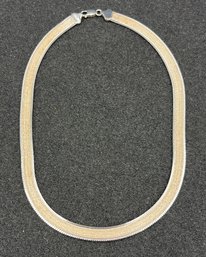 Milor 925 Silver Two-tone Herringbone Necklace - .78 OZT Total - Made In Italy