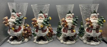 Decorative Ceramic Santa Claus Style Tealite Holders - 4 Total