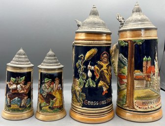 Vintage German Beer Steins - 4 Total
