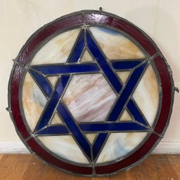 Vintage Stained Glass Star Of David Round Window Panel