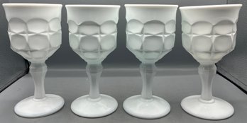 Indiana Glass Co. Constellation Milk Glass Thumbprint Pattern Goblet Set - 8 Total