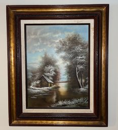 Webber Signed Oil On Canvas Framed - Winter Cottage