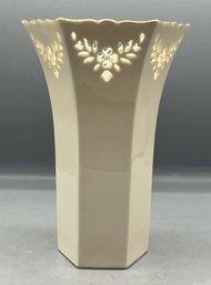 Lenox Ivory Porcelain Pierced Vase Decorated In Gold Trim