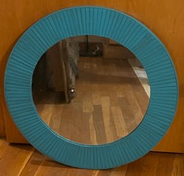 Round Wood Framed Wall Mirror