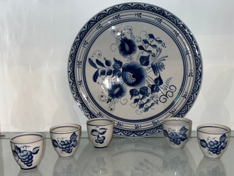 Handmade Russian Porcelain Platter/cup Set - 6 Total